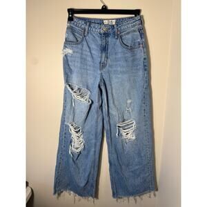 Free People We The Free High Rise Curvy Wide Leg Baggy Distressed Jeans 26